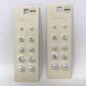 Set of 2 I AM Pearl Silver Earring Set, Multi-Size - White/Silver